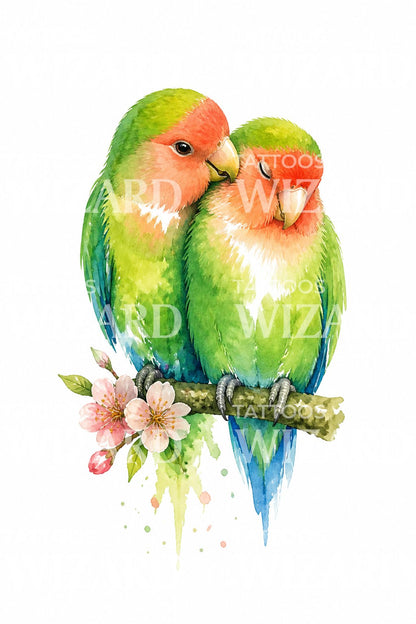 Lovebirds Pair Watercolor Tattoo Design