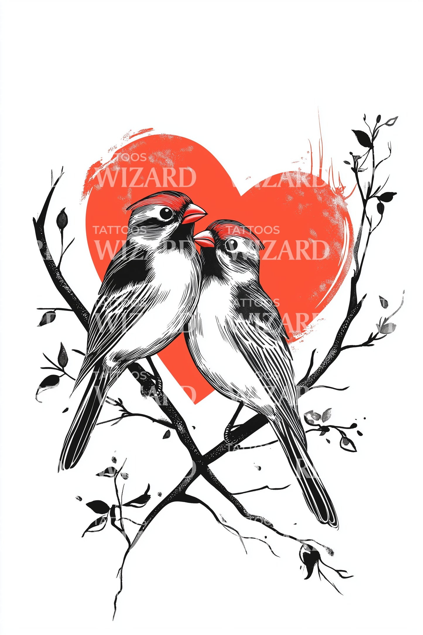 Lovebirds Red Heart Tattoo Idea