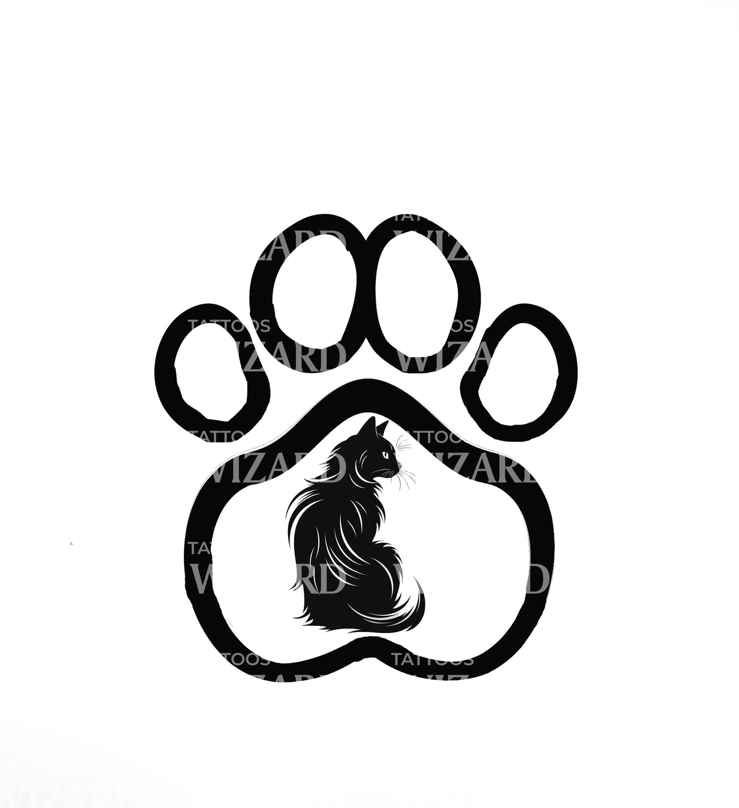 Lovely Cat in Paw Print Tattoo Idea