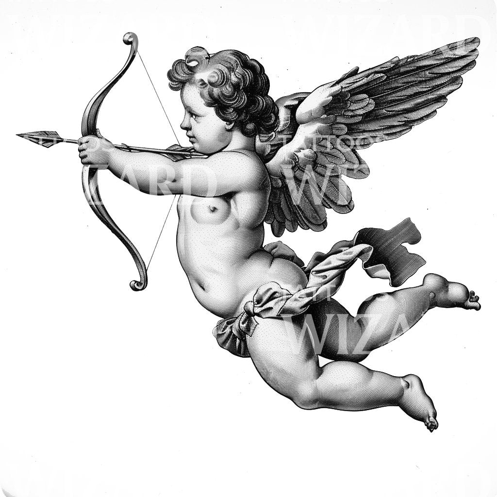 Lovely Cupid Depiction Tattoo Design