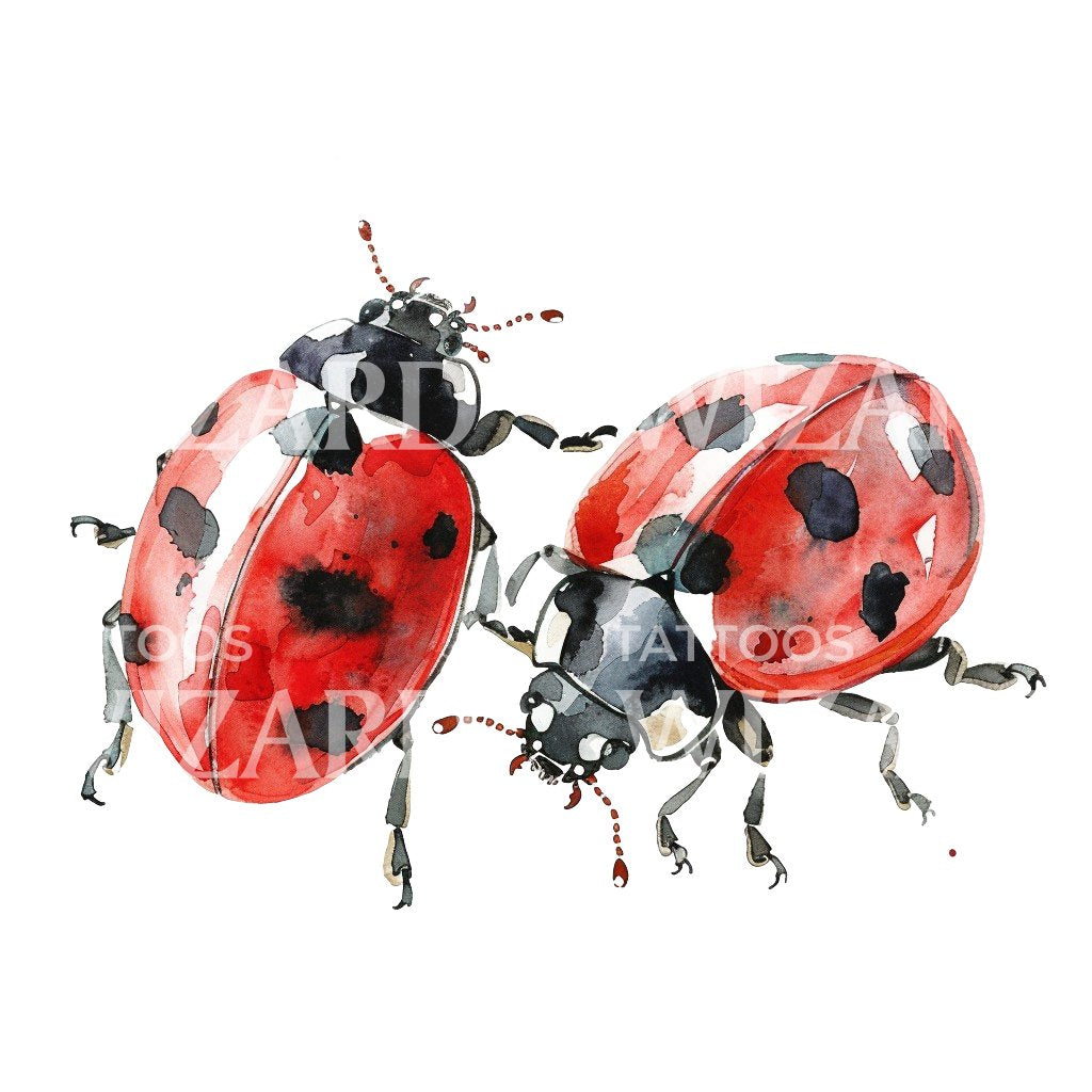 Lovely Ladybugs Watercolor Couple Tattoo Idea
