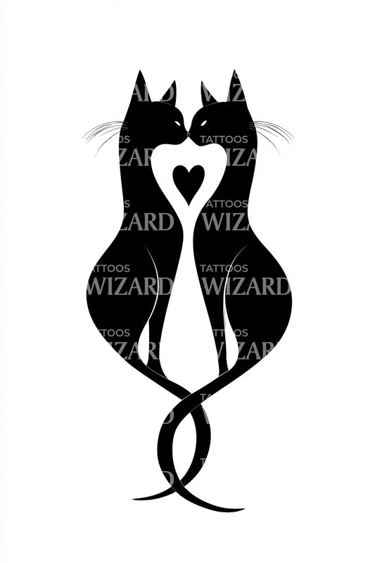 Lovers Cats Silhouette Tattoo Design