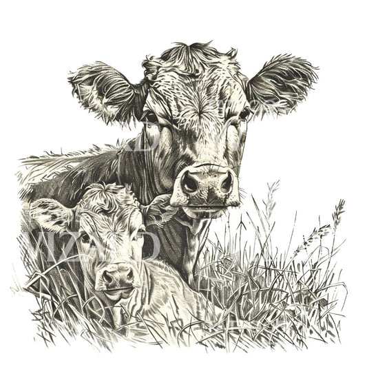 Loving Cow Mother and Son Ink Tattoo Idea