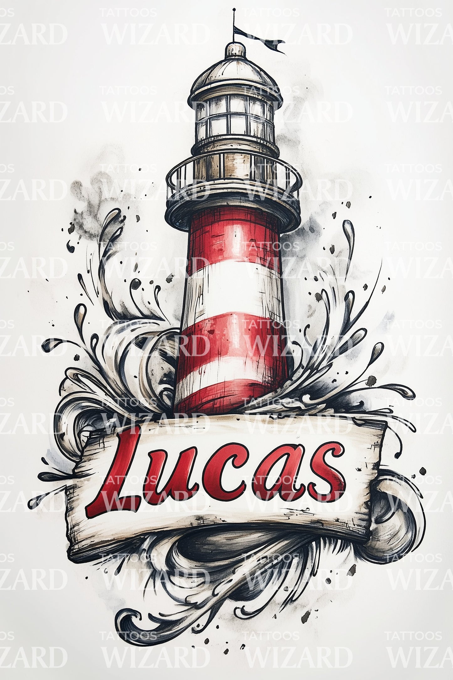 Lucas Red Lighthouse Tattoo Design