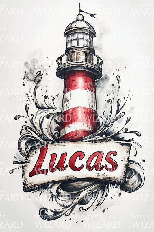 Lucas Red Lighthouse Tattoo Design