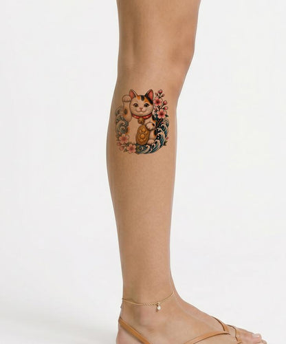 Neo Traditional Lucky Cat Tattoo Design