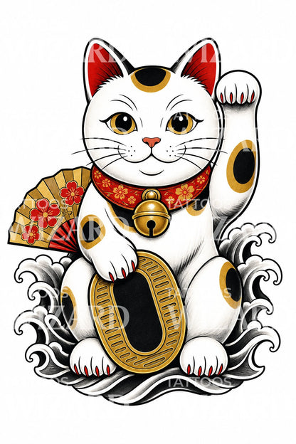 Szerencsehozó Maneki Neko macska tetoválásminta