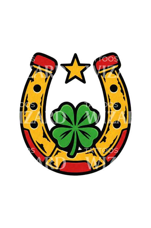 Lucky Horseshoe and Clover Tattoo Idea