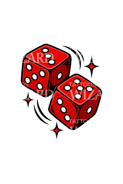 Design de tatouage sticker aux dés rouges porte-bonheur