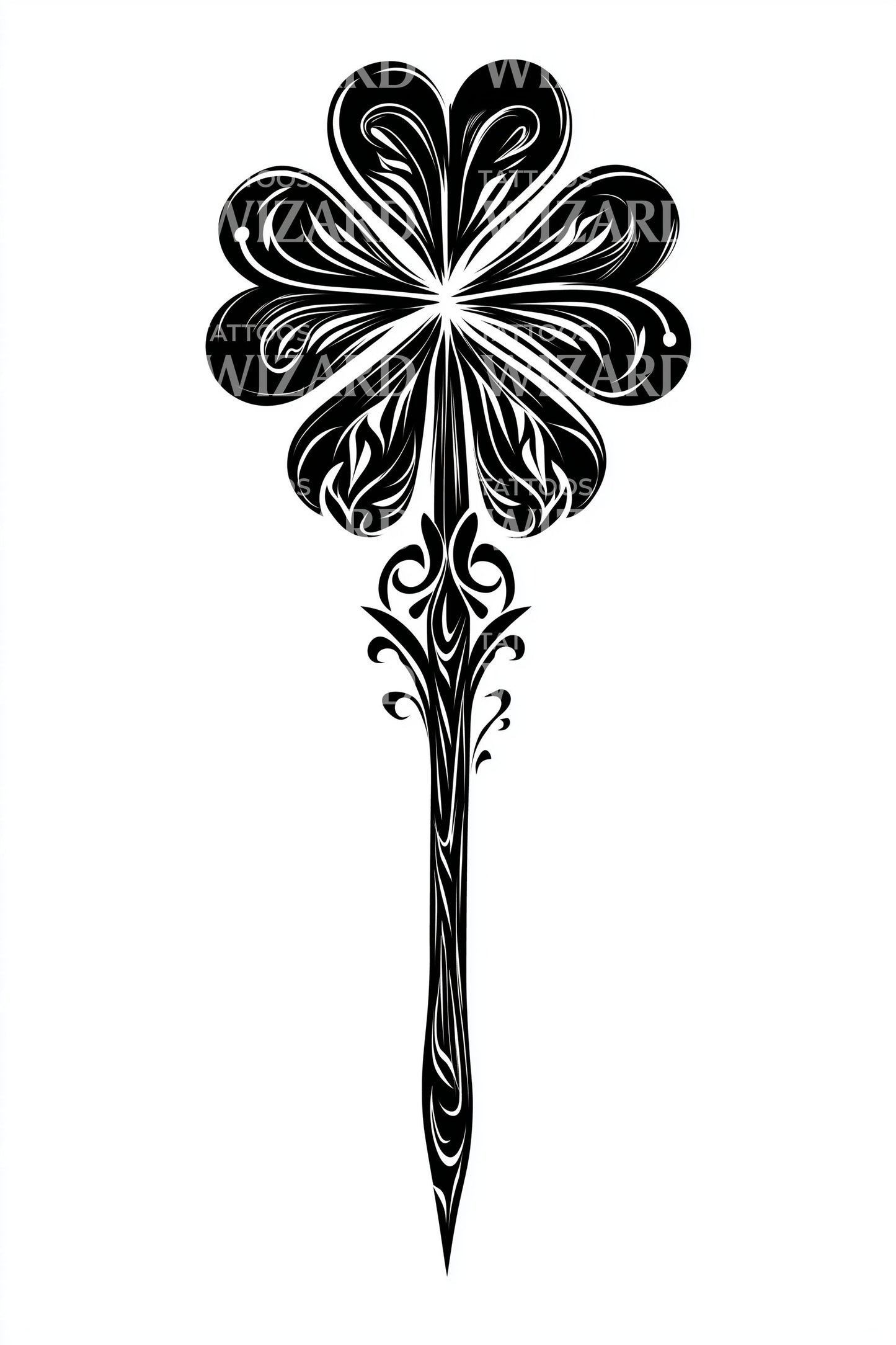 Lucky Shamrock Wand Tattoo Design
