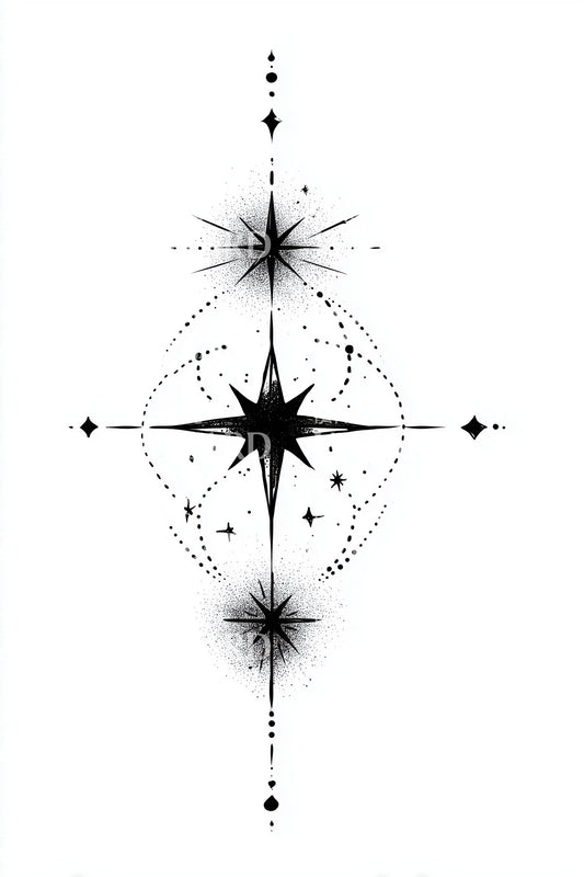 Luminous Star Compass Tattoo Design