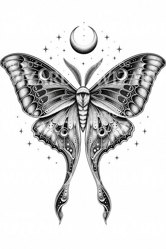 Tattoo-ontwerp met maanvlinder en maan