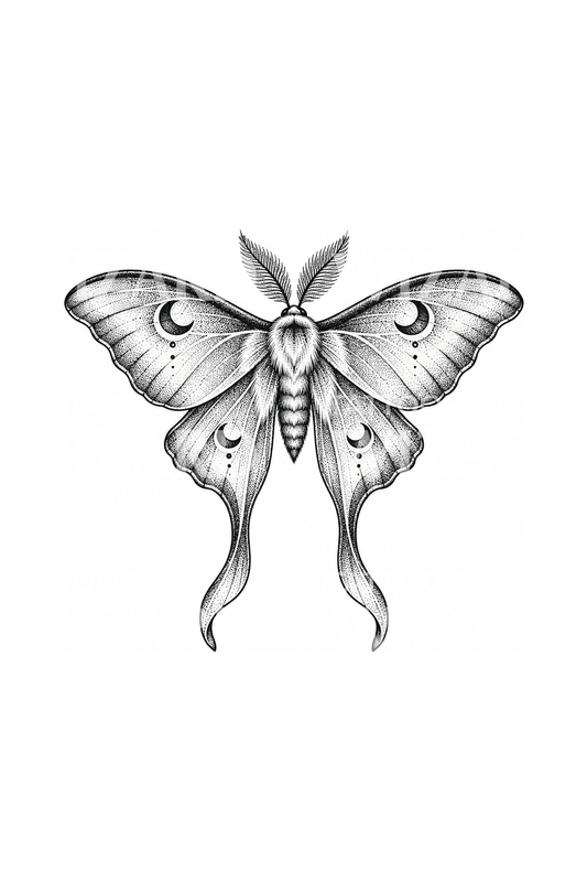 Diseño de tatuaje de polilla Luna en dotwork