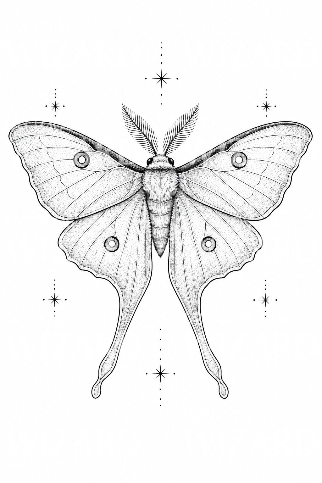 Luna Moth Dotwork Tattoo Design