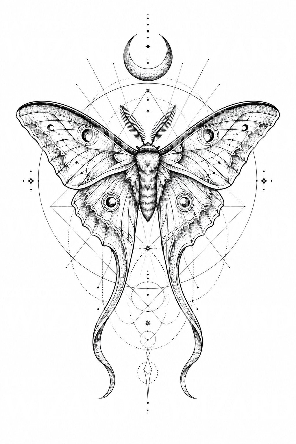 Luna Moth Sacred Geometry Tattoo Design