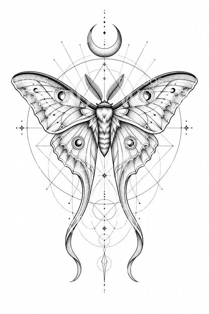 Luna Moth Sacred Geometry Tattoo Design