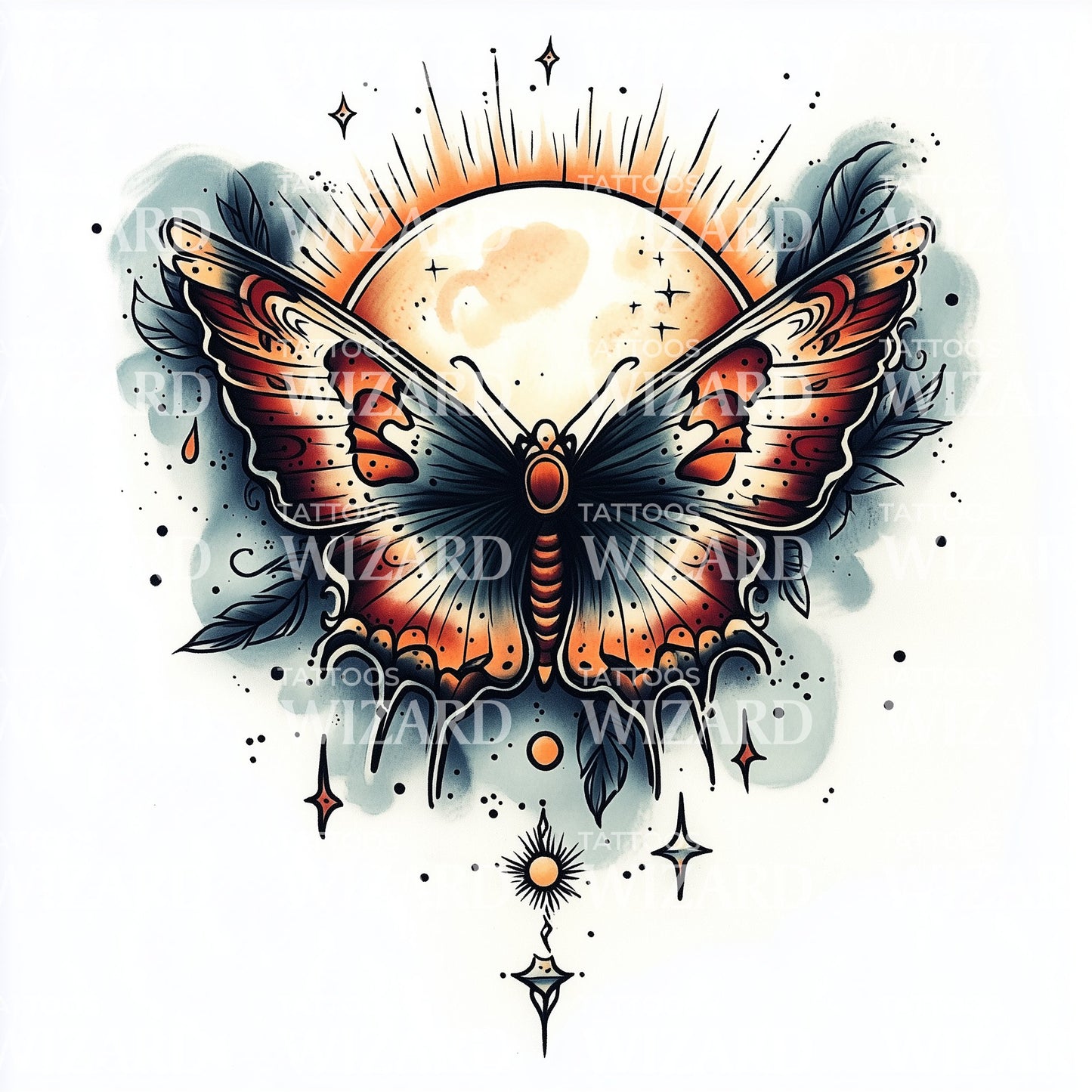 Lunar Butterfly Tattoo Design