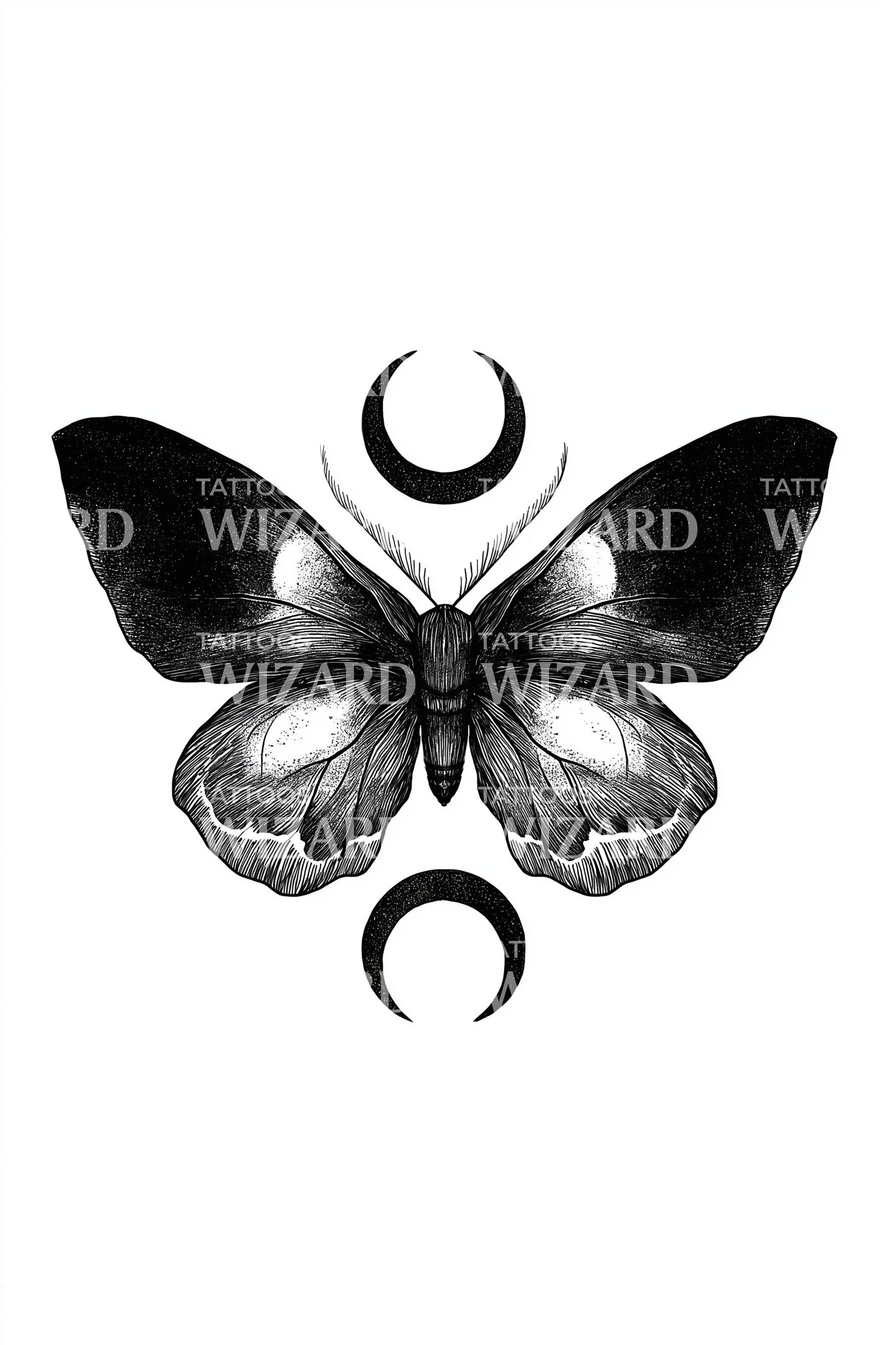 Lunar Butterfly Trio Tattoo Design