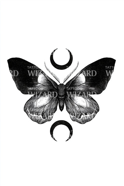 Lunar Butterfly Trio Tattoo Design
