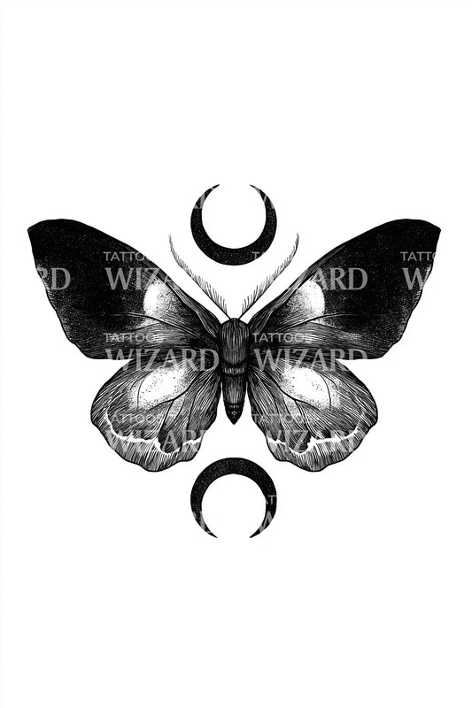 Lunar Butterfly Trio Tattoo Design