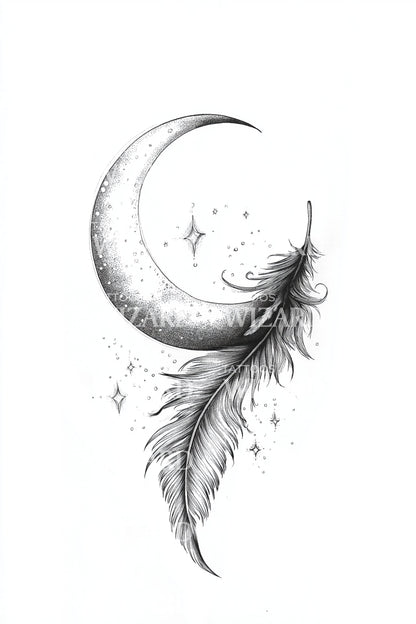 Lunar Feather Charm Tattoo Idea