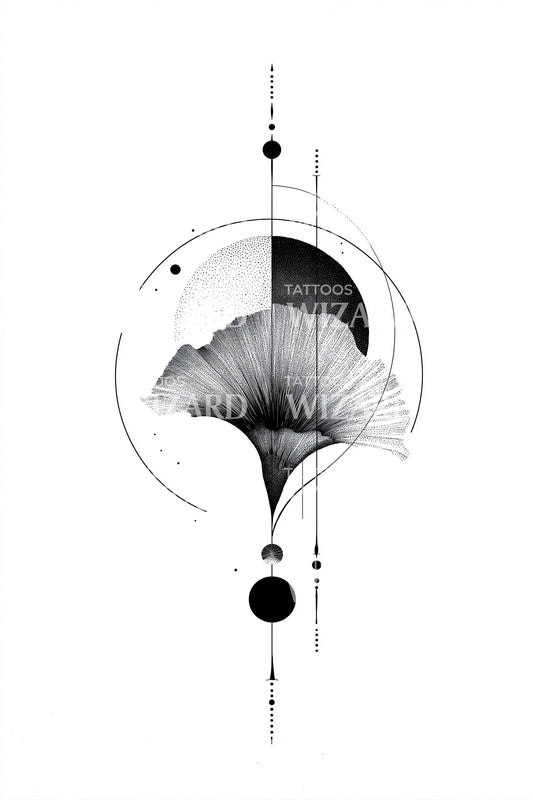 Lunar Ginkgo Harmony Tattoo Design