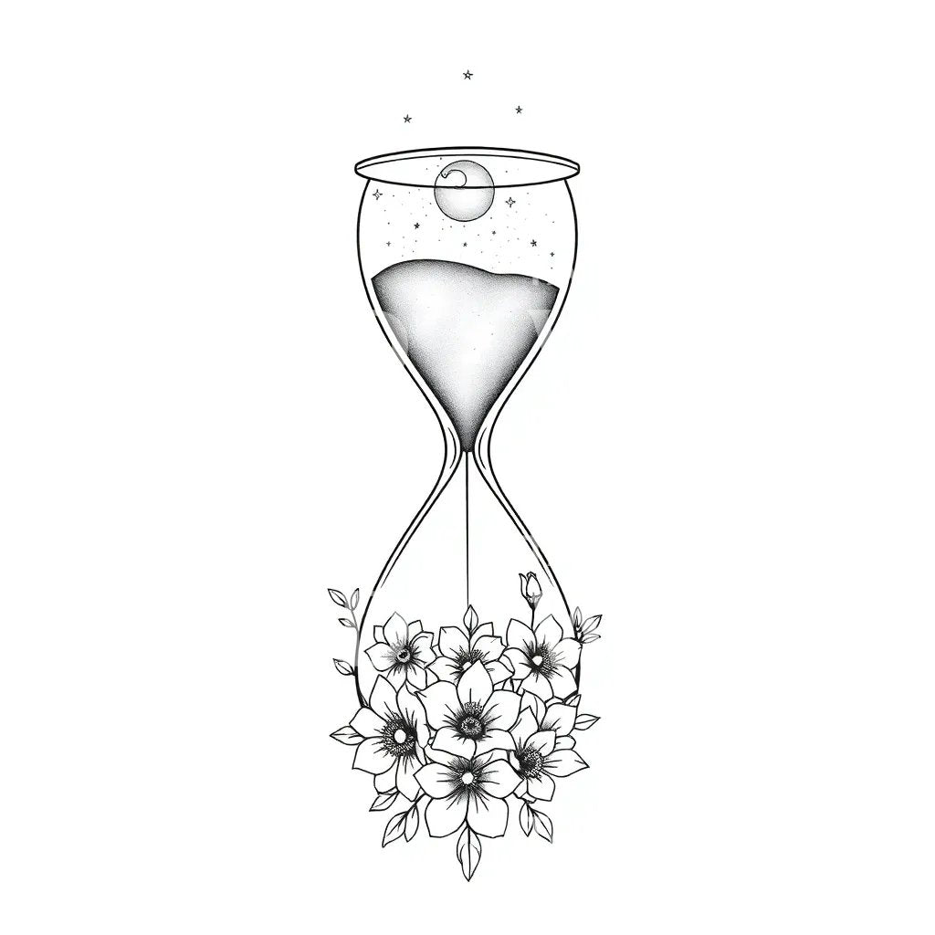 Lunar Hourglass Floral Tattoo Design