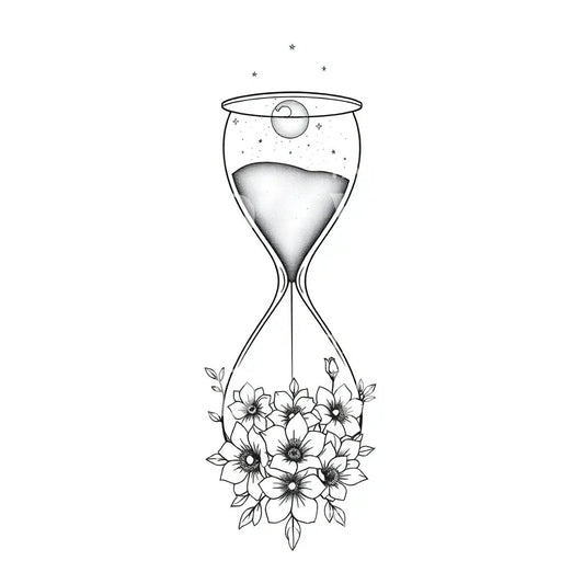 Lunar Hourglass Floral Tattoo Design