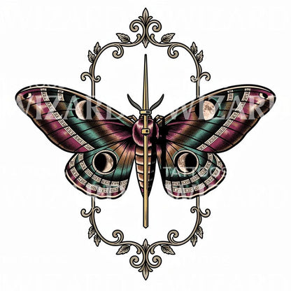 Lunar Moth Dagger Tattoo Design