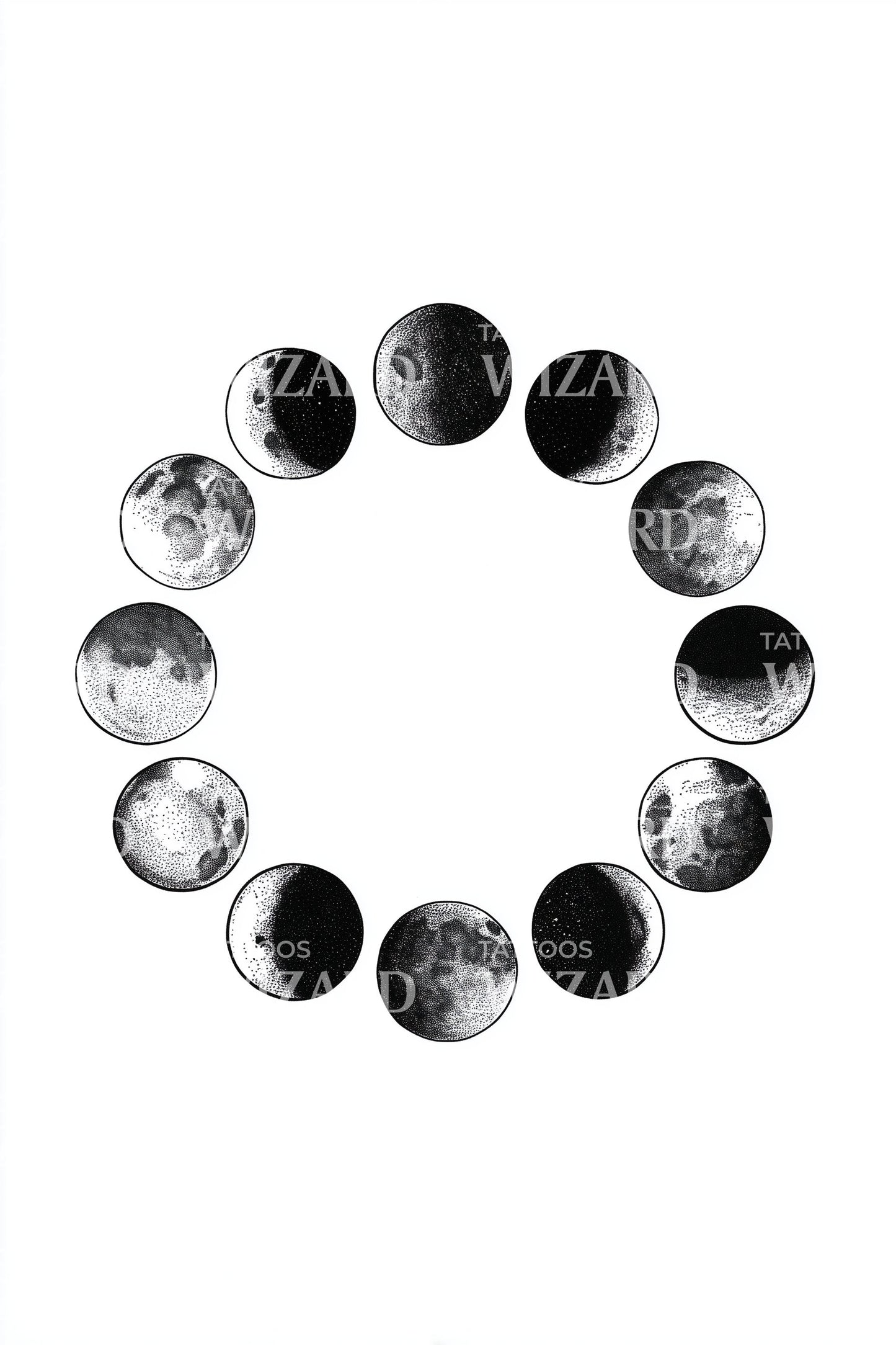 Lunar Phases Circle Tattoo Design