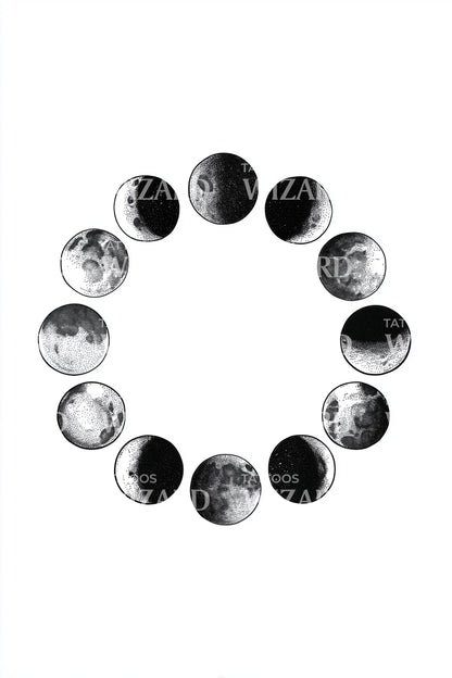 Lunar Phases Circle Tattoo Design