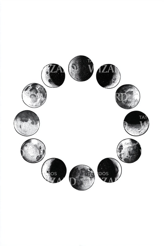Lunar Phases Circle Tattoo Design