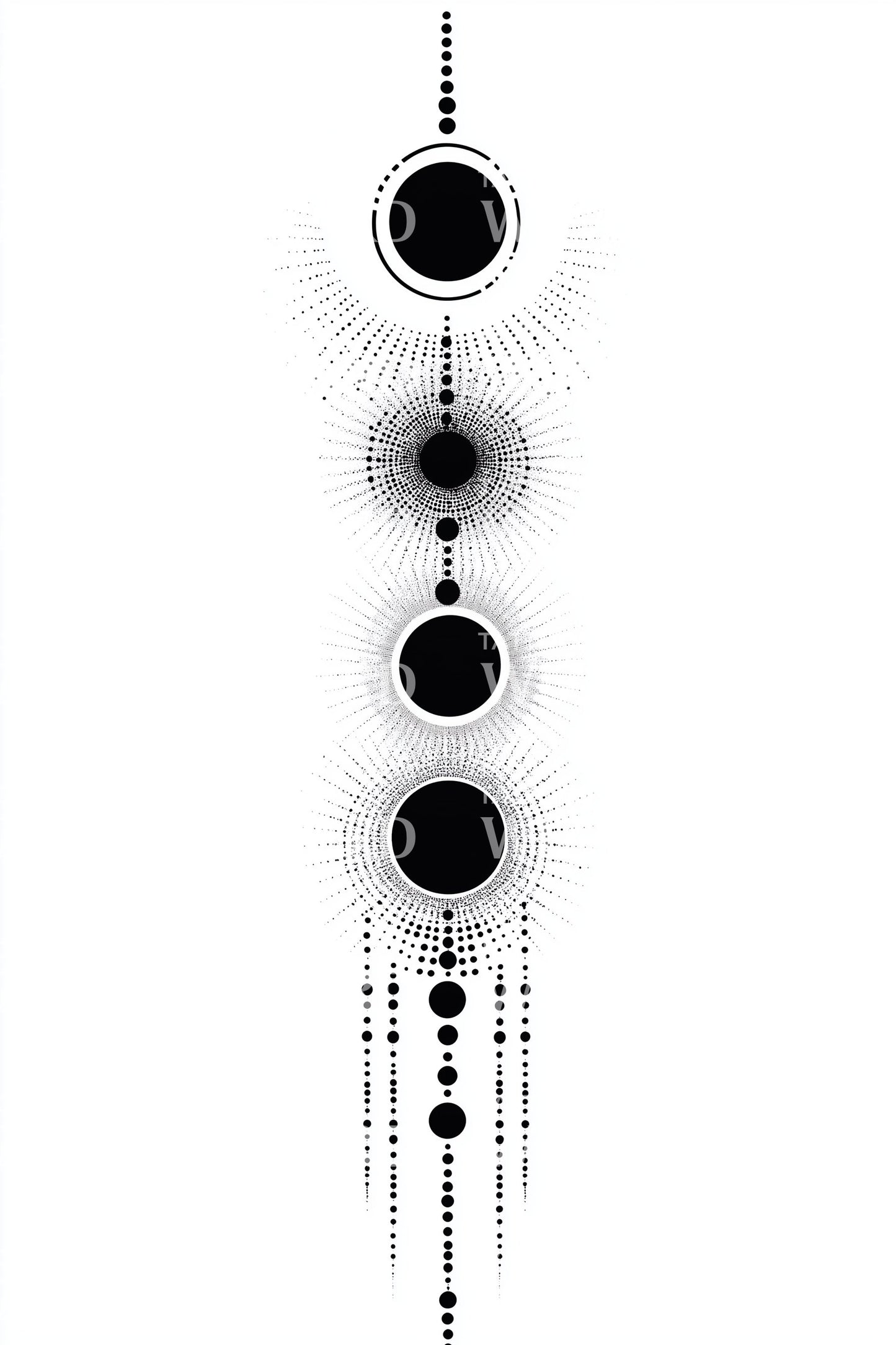Lunar Phases Dot Column Tattoo Design