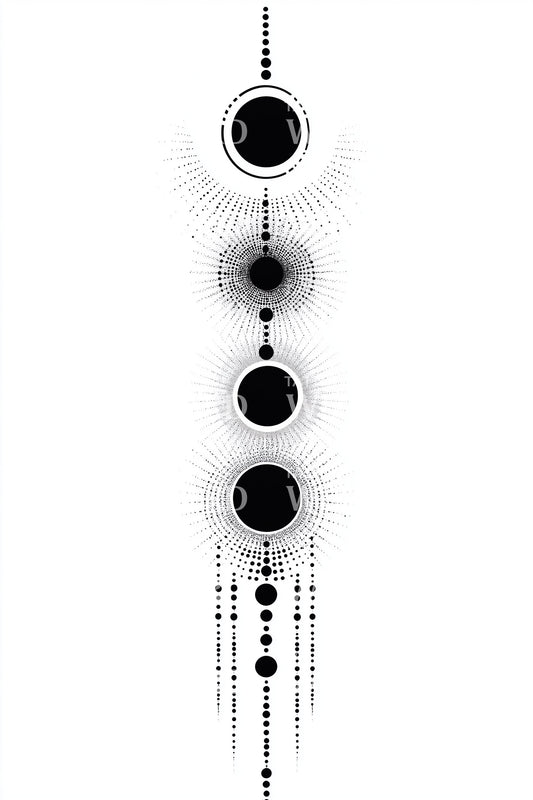 Lunar Phases Dot Column Tattoo Design