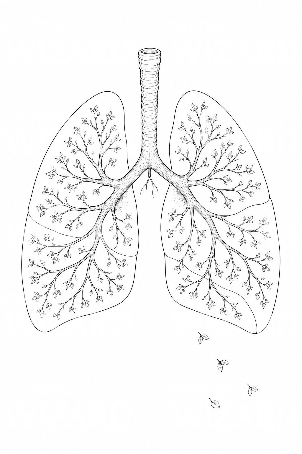 Ilustración de tatuaje de pulmones como ramas de árbol