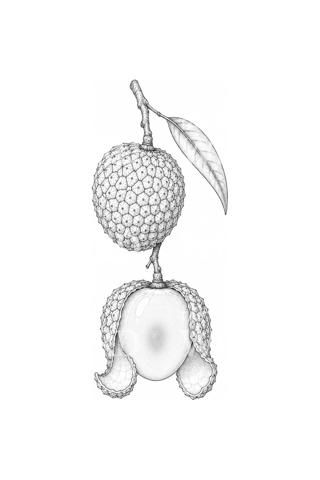 Lychee Whole and Peeled Tattoo Design