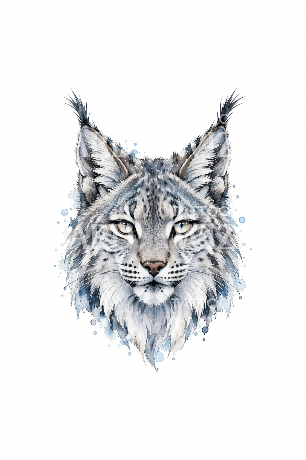 Lynx Face with Snowflakes Watercolor Tattoo