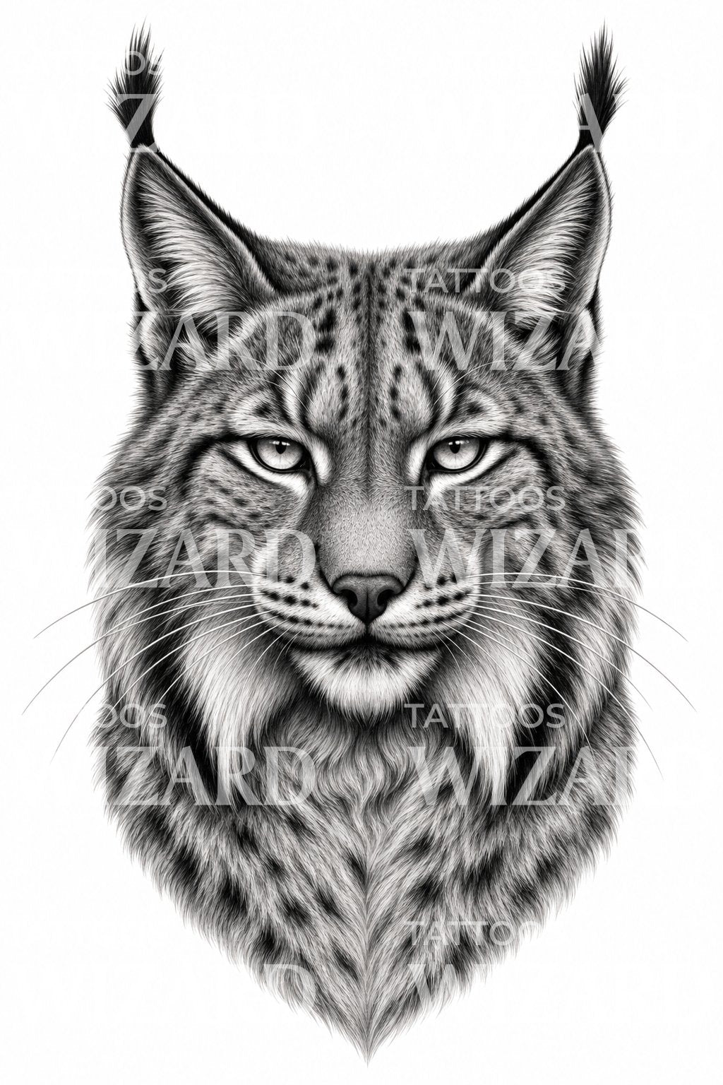 Lynx Portrait Black and Grey Tattoo Design