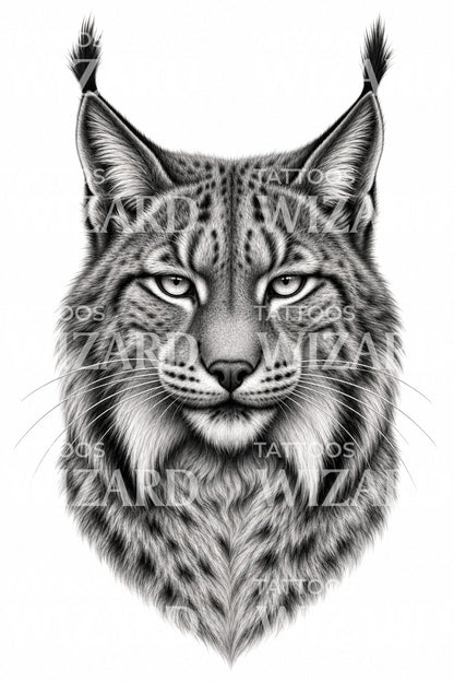 Lynx Portrait Black and Grey Tattoo Design