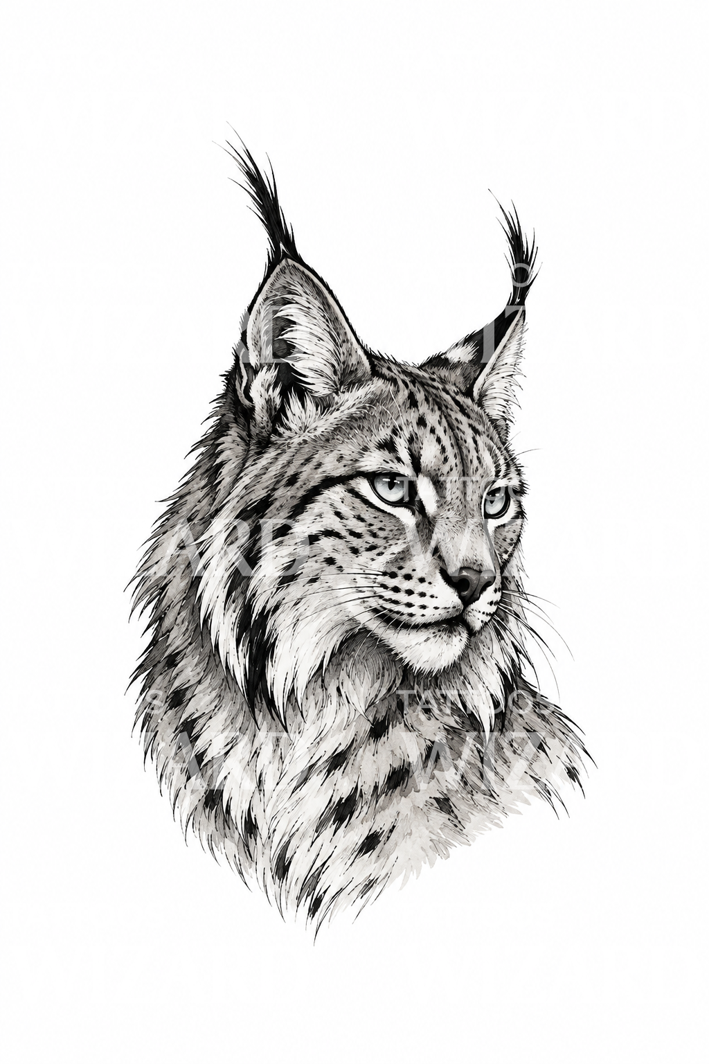 Lynx Portrait Grey Wash Sketch Tattoo