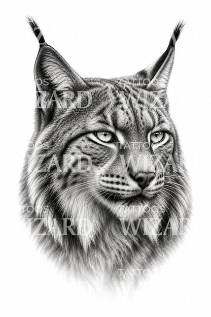Diseño de tatuaje de retrato de lince