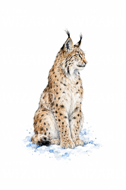 Lynx Sitting in Snow Watercolor Tattoo Design
