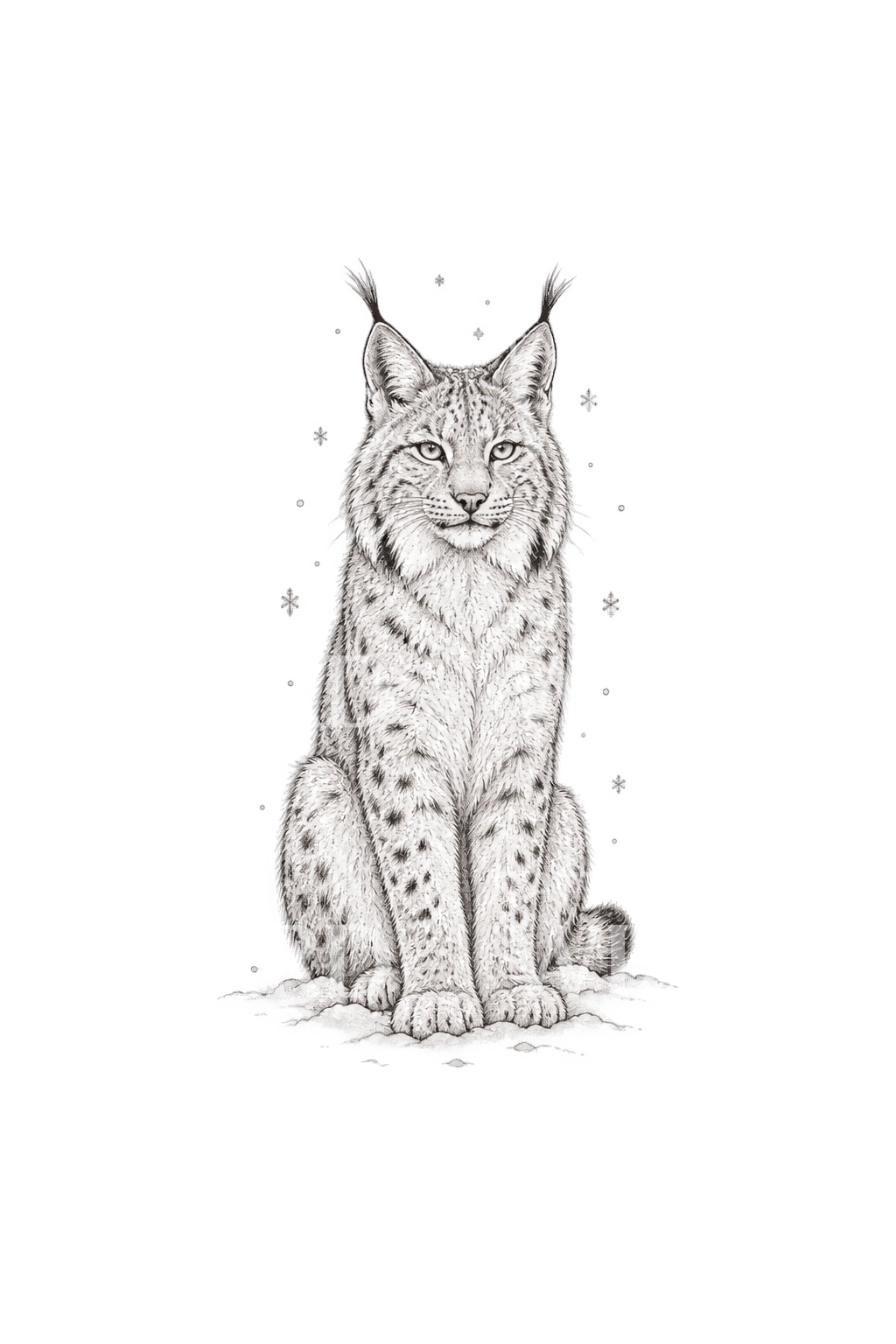 Lynx Sitting in Snowfall Tattoo Design