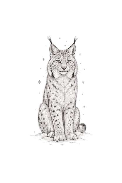 Lynx Sitting in Snowfall Tattoo Design