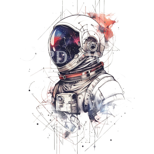 Watercolor Astronaut Tattoo Design
