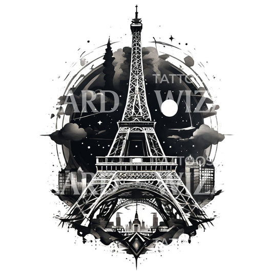 Geometric Eiffel Tower Tattoo Design