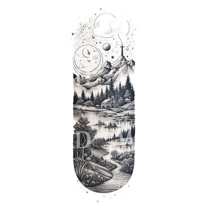 Dotwork Mountain Landscape Nature Tattoo Design