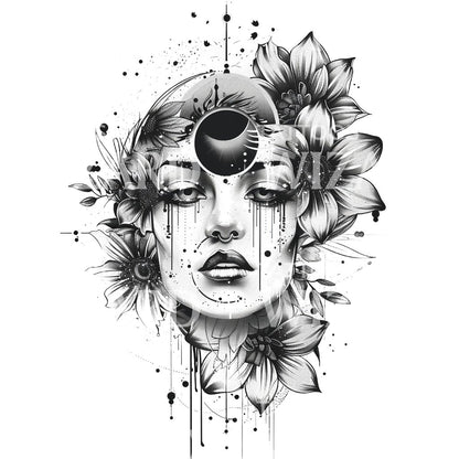 Psychic Woman Portrait Tattoo Design