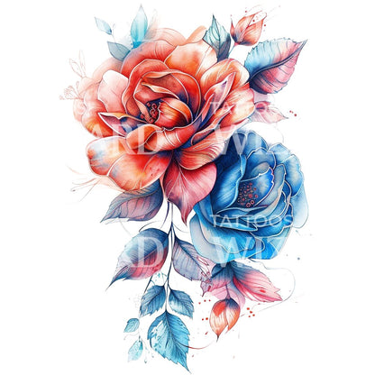 Watercolor Pastel Roses Tattoo Design