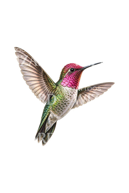 Magenta Crowned Hummingbird Realism Tattoo Design